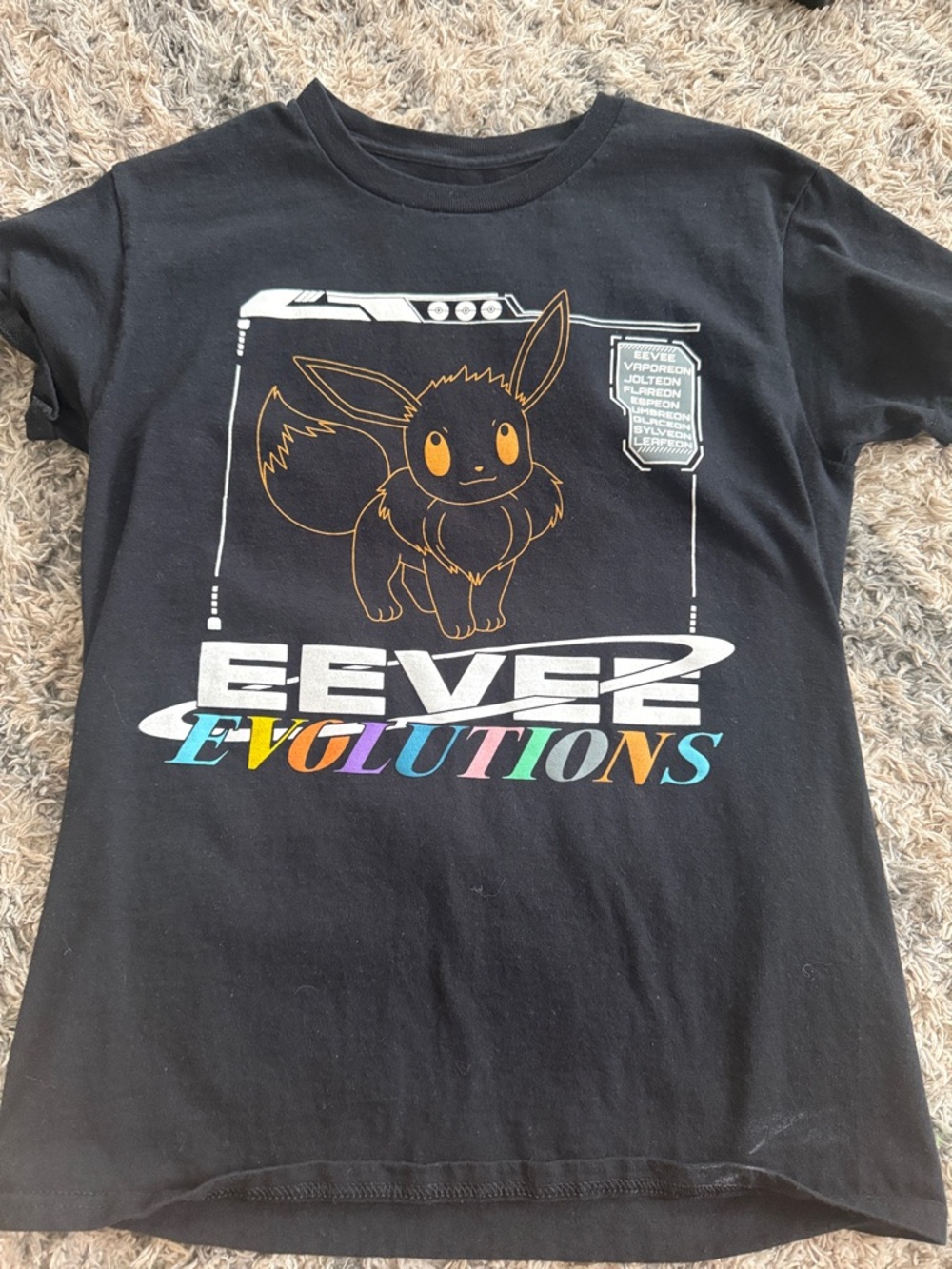 Pokemon Black Eevee Evolutions Graphic Tee with Multicolor Logo